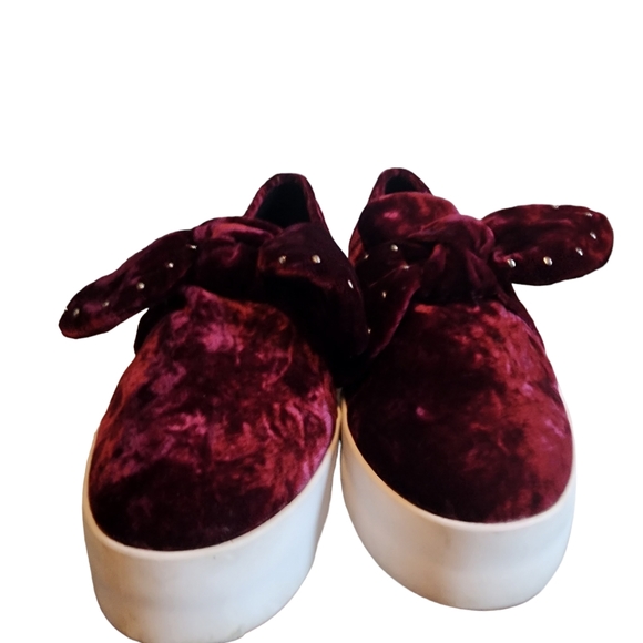 EUC Rebecca Minkoff Stacey Crushed Velvet Studded Bow Platform Slip On Shoes - Picture 4 of 10